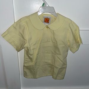 Girl's Short Sleeve Peter Pan Collar Blouse School Uniform in Yellow Size 12